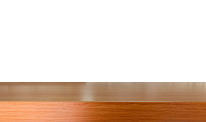 old wooden shelf with shadow use for put your products or something isolated on white background.