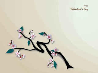 cherry blossoms / flowers , happy valentine's day - vector  card , background ( love , romantic , valentine )
