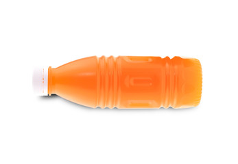 Orange juice in plastic bottle isolated on white background.
