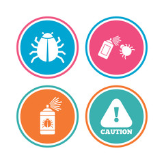 Bug disinfection signs. Caution attention icon.