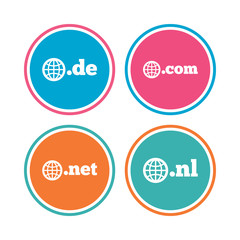 Top-level domains signs. De, Com, Net and Nl.
