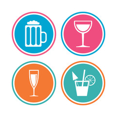 Alcoholic drinks signs. Champagne, beer icons.
