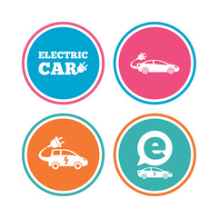 Electric car sign. Sedan and Hatchback transport.