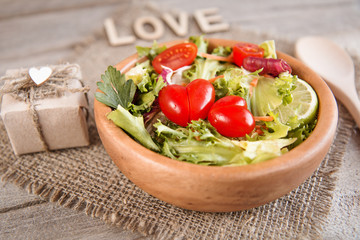 green salad with heart
