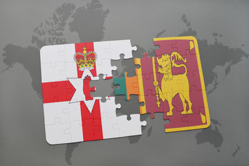 puzzle with the national flag of northern ireland and sri lanka on a world map