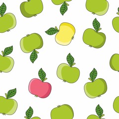 Vector pattern of apples in a flat style. Seamless illustration on the theme of healthy eating. Green apple wallpapers for your Projects summary.