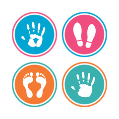 Hand and foot print icons. Imprint shoes symbol.