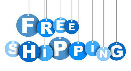 Blue easy vector illustration isolated circle tag banner free shipping. This element is well adapted for web design.