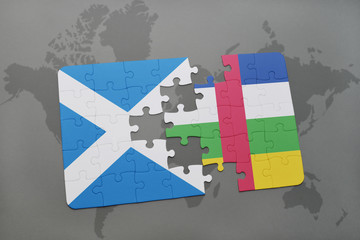 puzzle with the national flag of scotland and central african republic on a world map