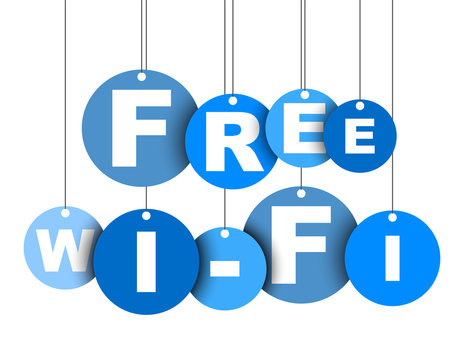 Blue easy vector illustration isolated circle tag banner free wifi. This element is well adapted for web design.