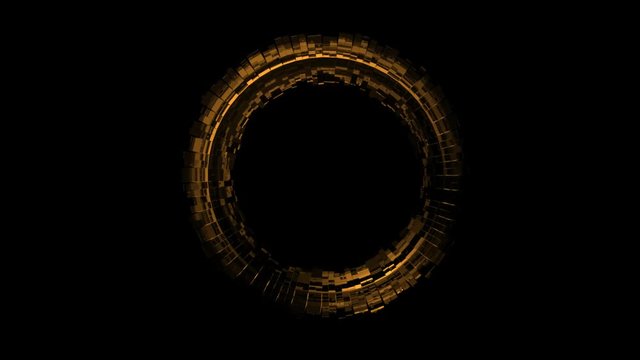 3D abstract ring rotating with golden shapes with alpha channel