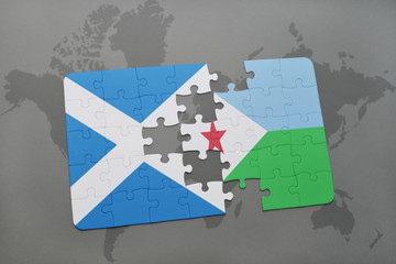 puzzle with the national flag of scotland and djibouti on a world map