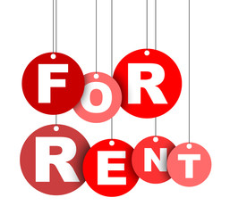 Red easy vector illustration isolated circle tag banner for rent. This element is well adapted for web design.