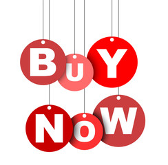 Red easy vector illustration isolated circle tag banner buy now. This element is well adapted for web design.