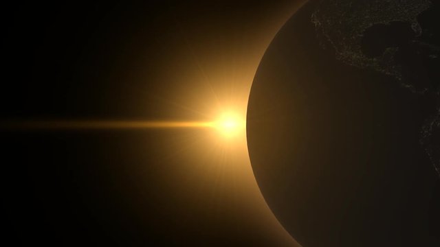 3D background with planet Earth rotating and solar eclipse with alpha channel