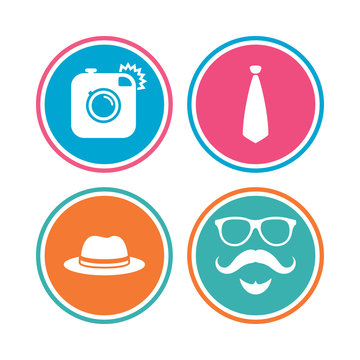 Hipster photo camera icon. Glasses symbol.