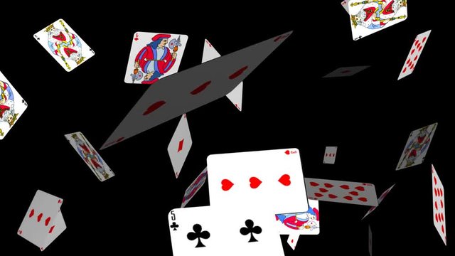 Casino poker cards particle rain with alpha channel