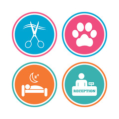 Hotel services icon. Pets allowed, hairdresser.