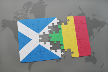 puzzle with the national flag of scotland and mali on a world map