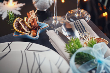 Winter table setting with Christmas decoration