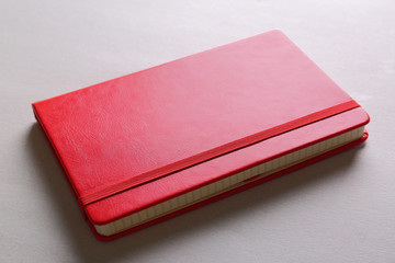 Red notebook on light background