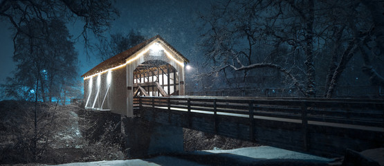 Snowy Bridge Winter Evening | Eagle Point, Southern Oregon - Powered by Adobe
