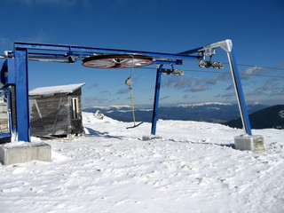 End hoop ski lift on the mountain in winter