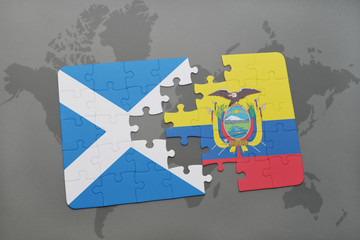 puzzle with the national flag of scotland and ecuador on a world map