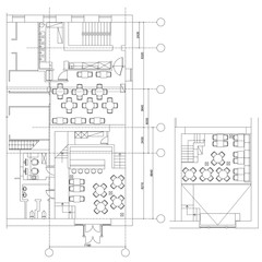 Standard cafe furniture symbols on floor plans