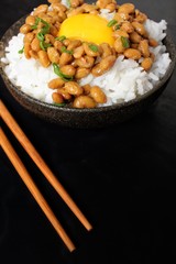 Natto with cooked rice and egg japanese food