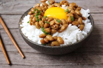 Natto with cooked rice and egg japanese food