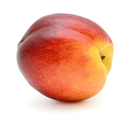 Single fresh peach isolated on white background