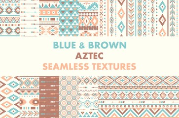 Set of 12 bright abstract patterns. Vector Collection of Bright and Colorful Backgrounds or Digital Papers. Blue & Brown colors.