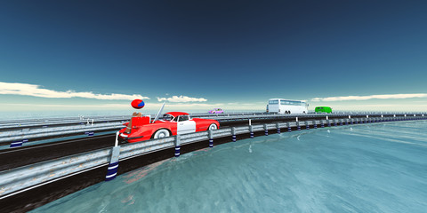 road with circulating vehicles