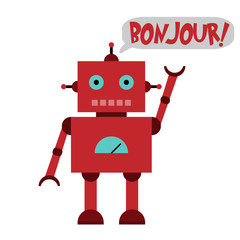 Vector illustration of a toy Robot and text BONJOUR! © sa6kaa