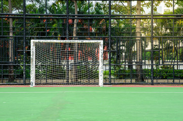 A soccer field with small goal