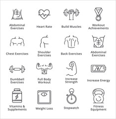 Naklejka premium Healthy Lifestyle - Workout Icons - Outline Series 