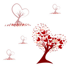 Naklejka premium Tree with red hearts seamless pattern. Vector use for your design Happy valentine day background, wedding, textile and paper print, card, poster.