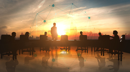 Naklejka premium Global Management Team in office silhouette