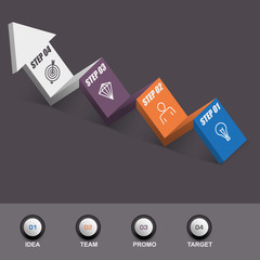 3d arrow with the data-step achieving the goal