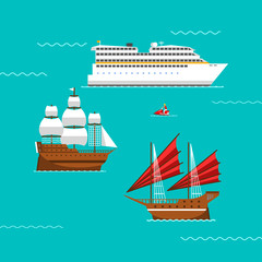 Ship and boats vector.