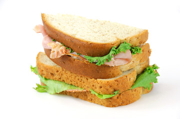 fresh ham sandwich with vegetable and cheese on white background