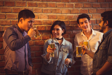 People in asian are celebrating the festival they clink glasses