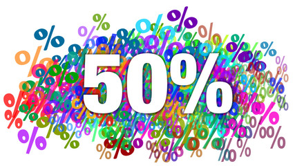 50 Percent White Text on Colorful Percentage Background