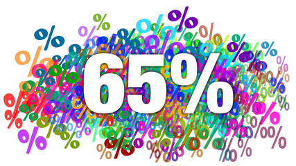 65 Percent White Text on Colorful Percentage Background
