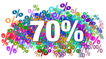 70 Percent White Text on Colorful Percentage Background