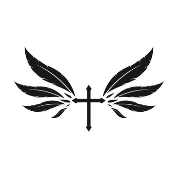Cross with Feather Wing. Isolated.