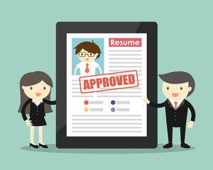 Business concept, Businessman resume is approved. Vector illustration