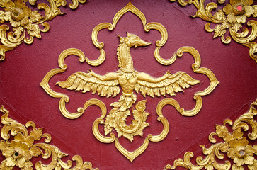 Close Up Beautiful StuccoThai Traditional Art Fantastic Beast or Animal(Lai Thai) Handmade Background Wallpaper Texture