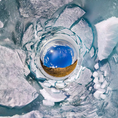 Ice hummocks in polar spherical projection of little planet